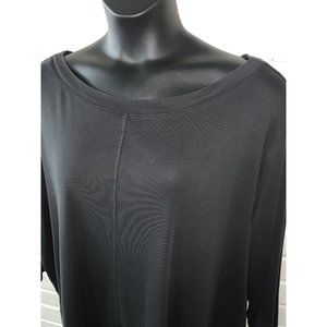 J Jill Sz PLUS ?? (See Meas) Black Pima Cotton Boat Neck Tee Tunic Shirt EUC